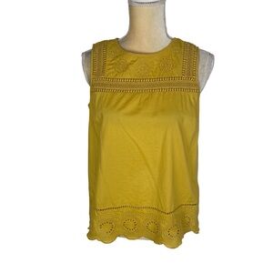 J Jill mustard yellow‎ embroidered tank cotton Size XS